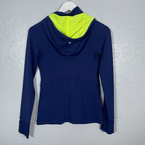Ivivva by Lululemon Girls 12 Navy Blue Green Athletic Jacket Hooded Pockets - Picture 5 of 10